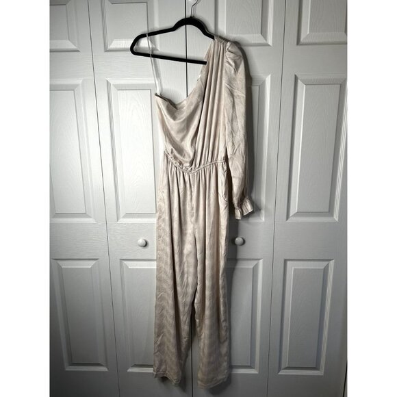 Love, Whit Ivory White One Shoulder Asymmetrical Jumpsuit Women's Size 12 - Picture 4 of 13